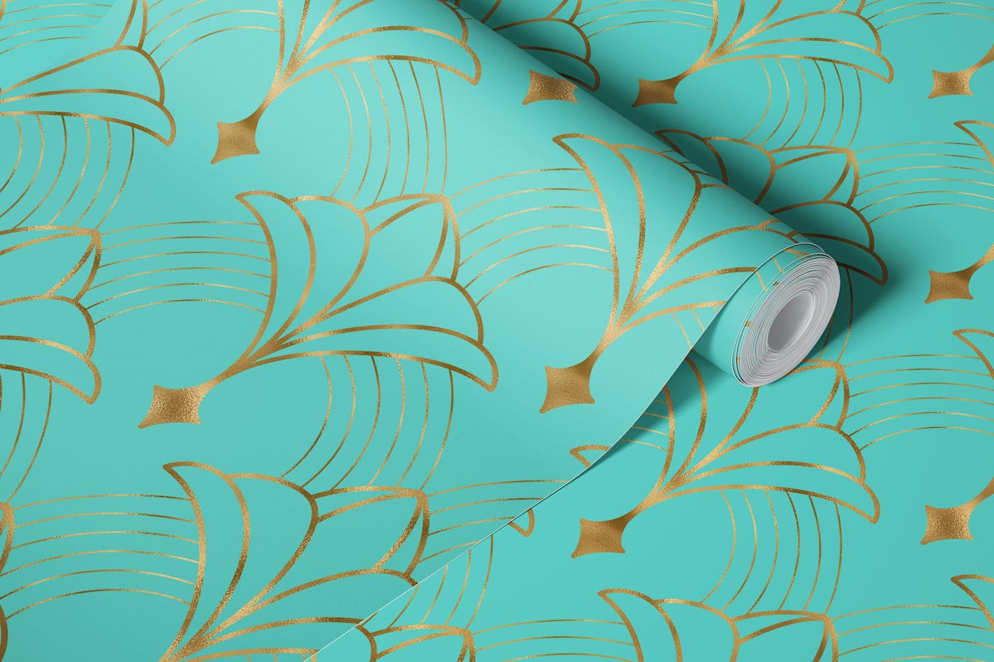 Art Deco Art 7 gold and teal wallpaper roll