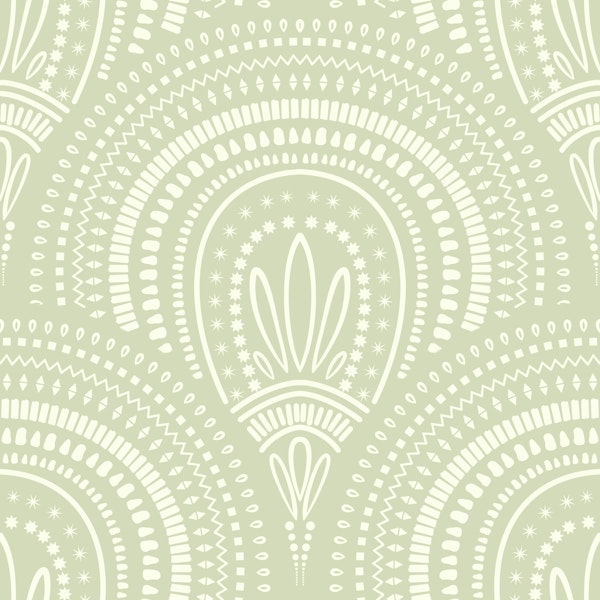 Ornamental scallop print - sage