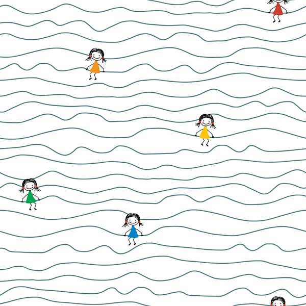 Rainbow Stick Figure Girls on Wavy Lines