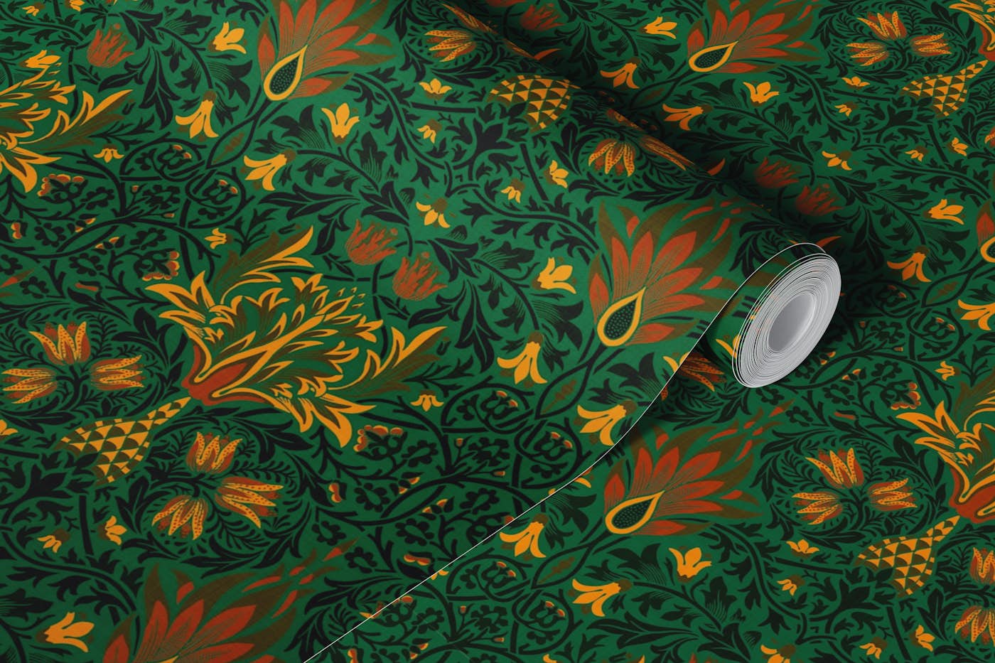 Victorian Snakeshead Pattern Green wallpaper roll