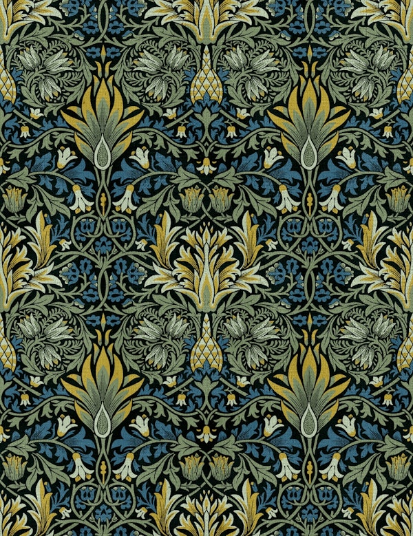 Victorian Snakeshead Pattern Blue Linen