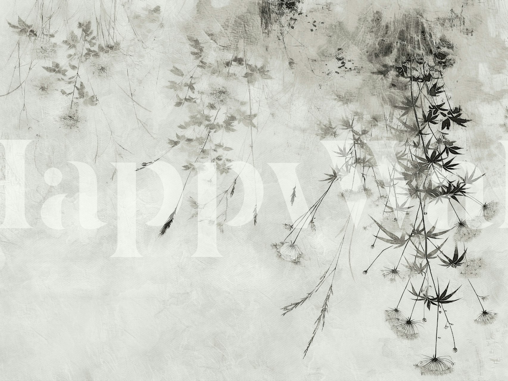 Black and white floral patterns with abstract shapes wallpaper