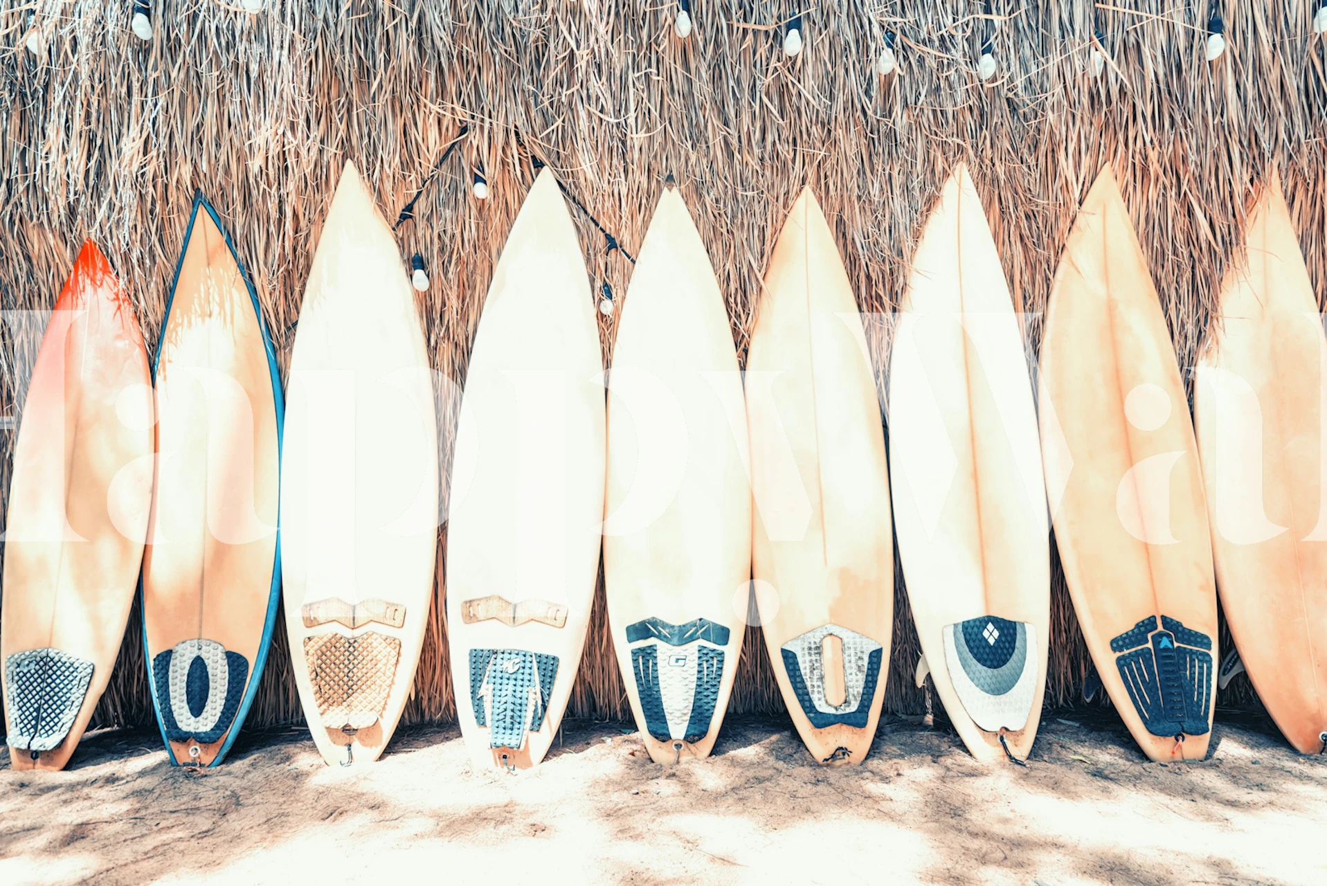 Surfboard wallpaper displayed in a room