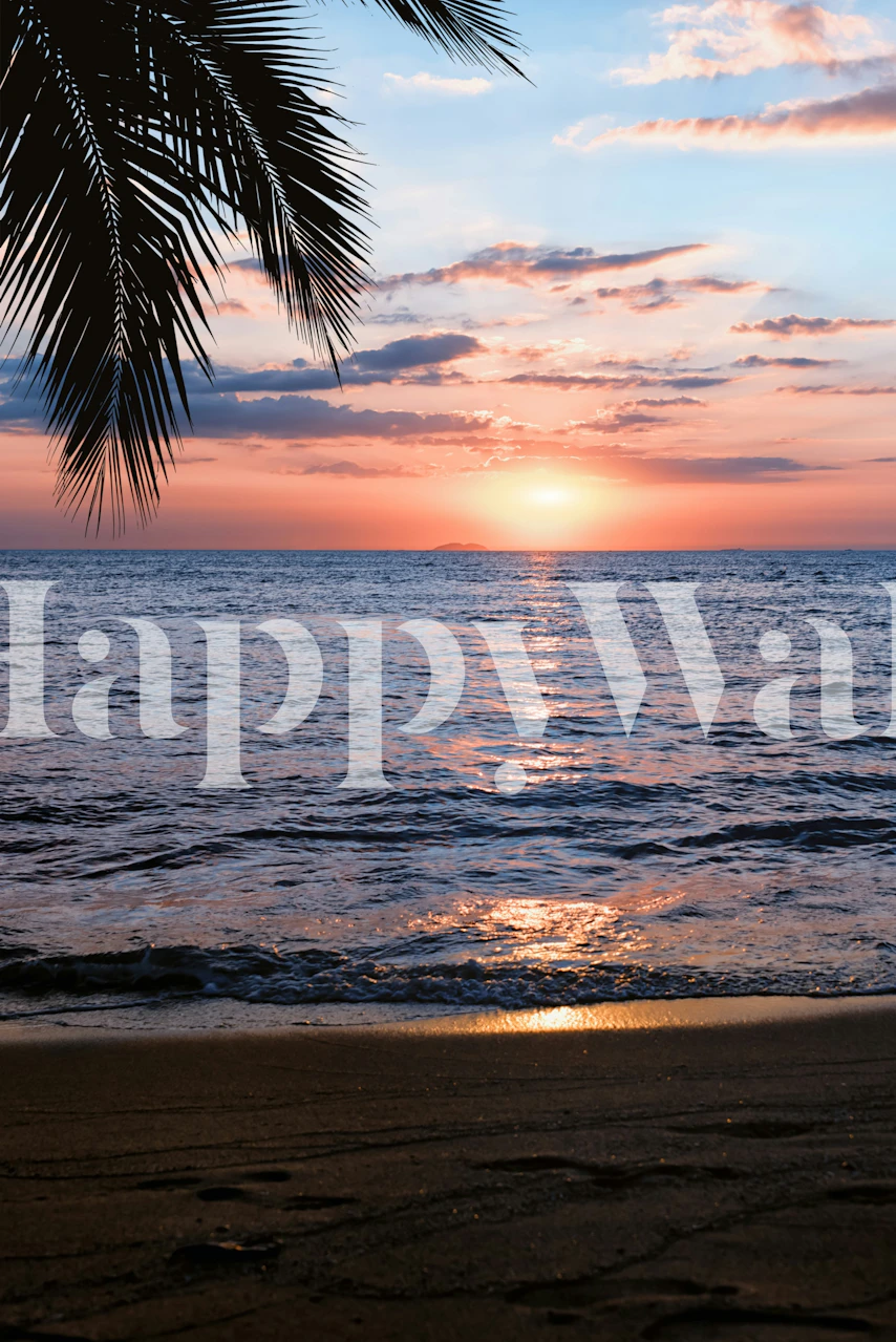Strand zonsondergang behang in een kamer