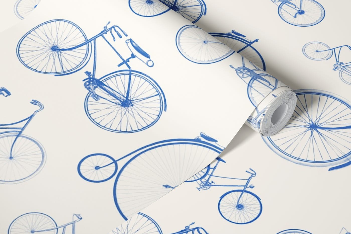 Vintage Bikes Pattern - Blue wallpaper roll