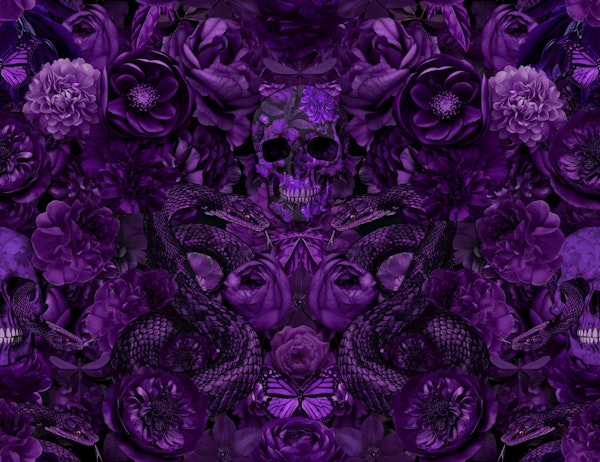 Baroque Flower Skull Snake Opulence Purple
