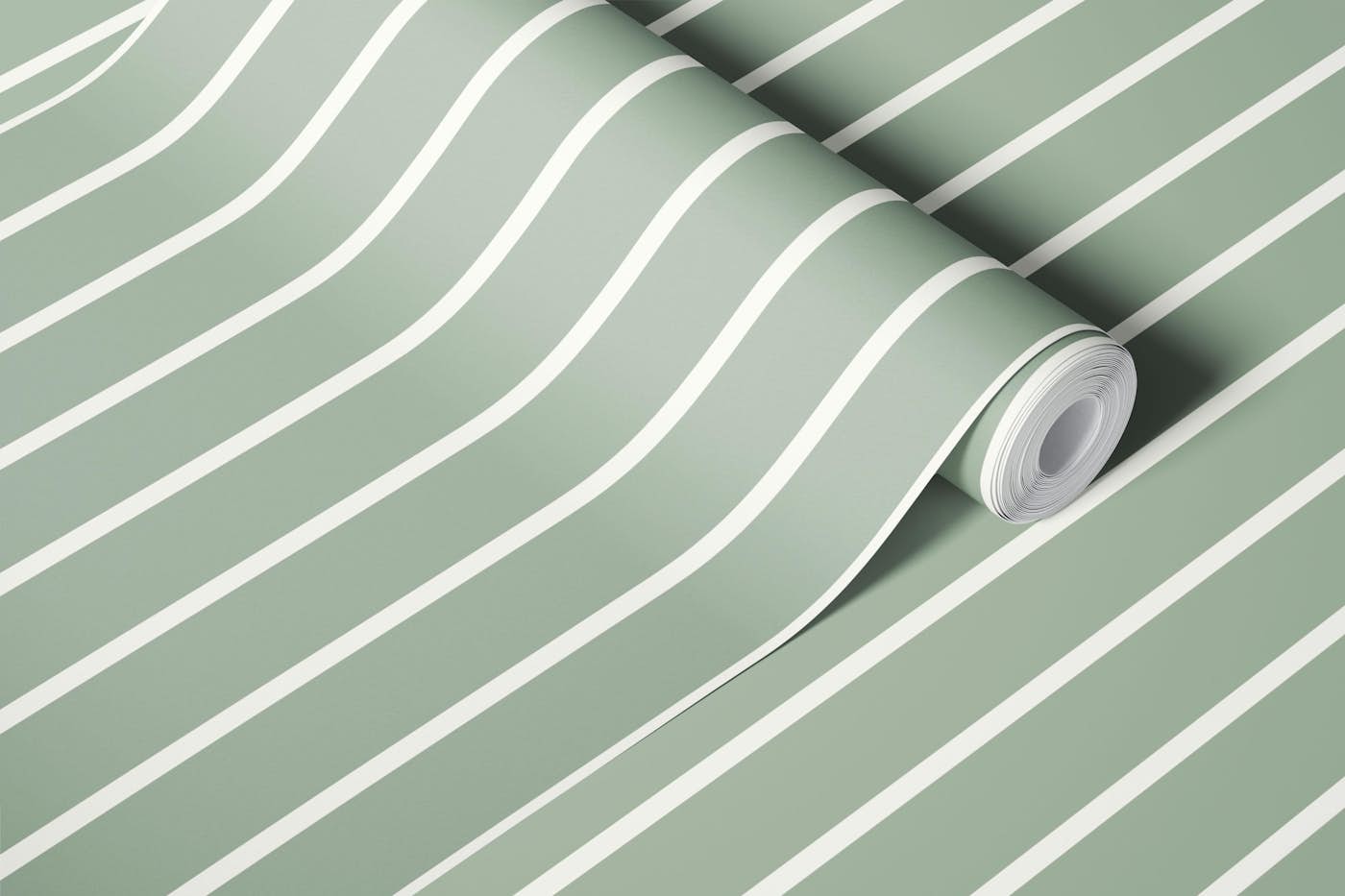 Vertical Stripes sage green beige wallpaper roll