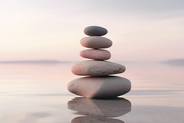 Zen Sunset Calm Waters Balanced Stones