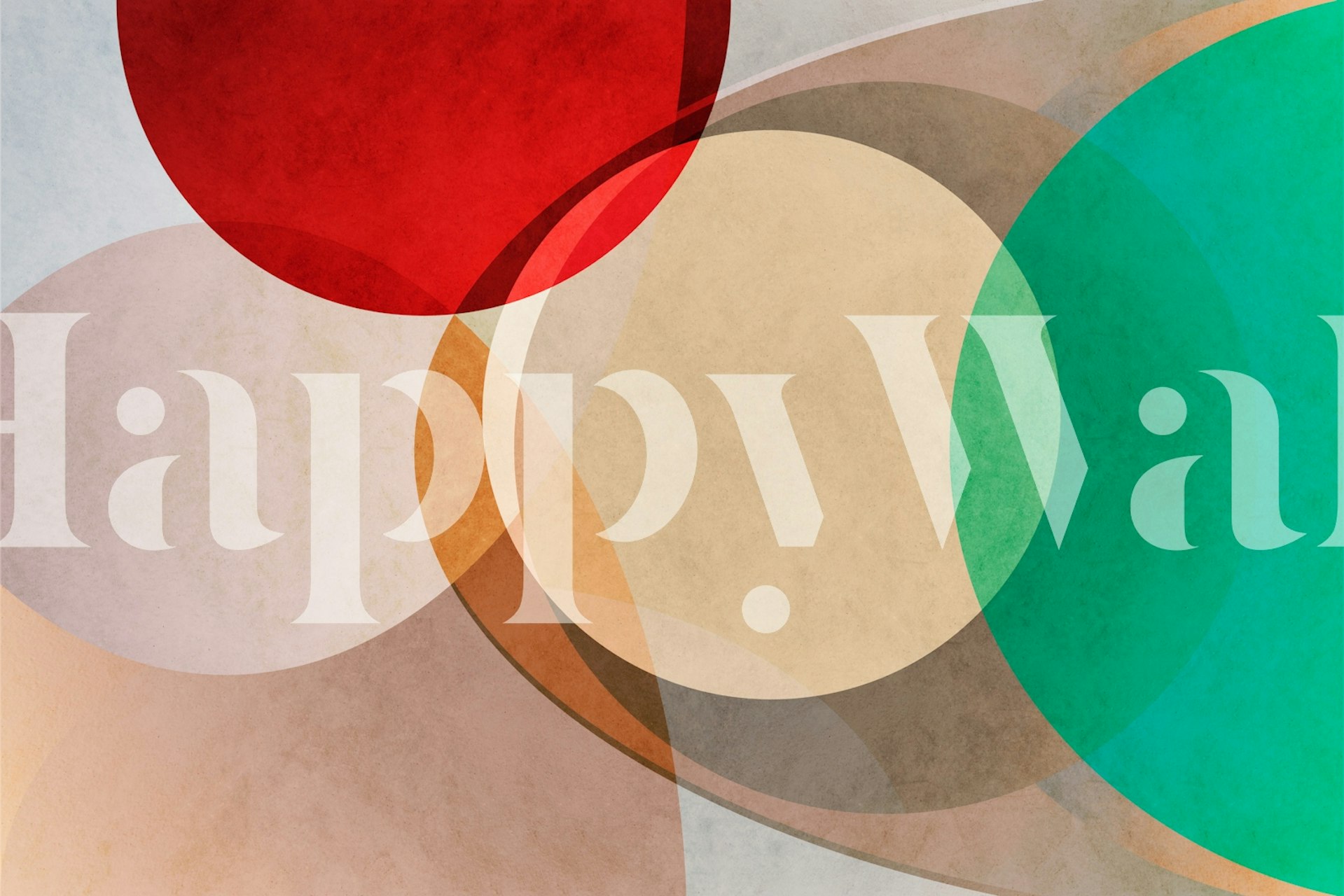 Colorful geometric shapes in red, green, orange, and beige wallpaper