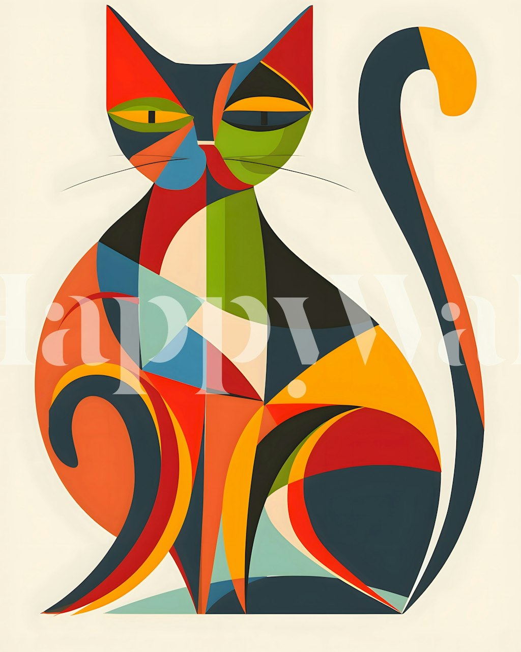Papier peint coloré Abstract Geometric Cat dans une pièce
