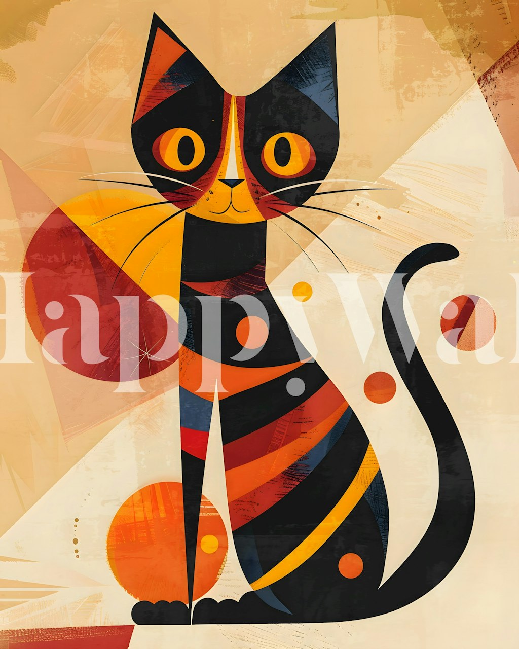 Colorful geometric cat wallpaper in a room