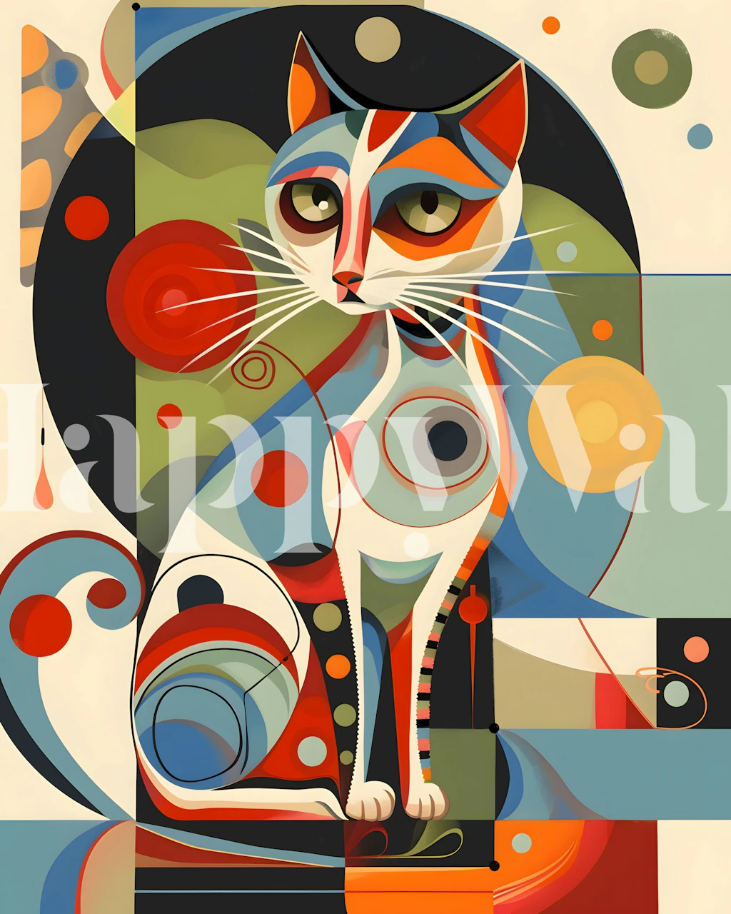 Abstract geometric cat wallpaper in a room