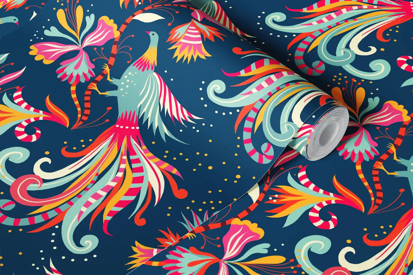 fantastic jungle birds blue wallpaper roll