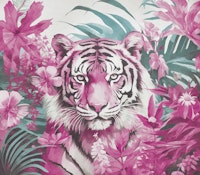 Wild Tiger Jungle Paradise Pink Teal ταπετσαρία