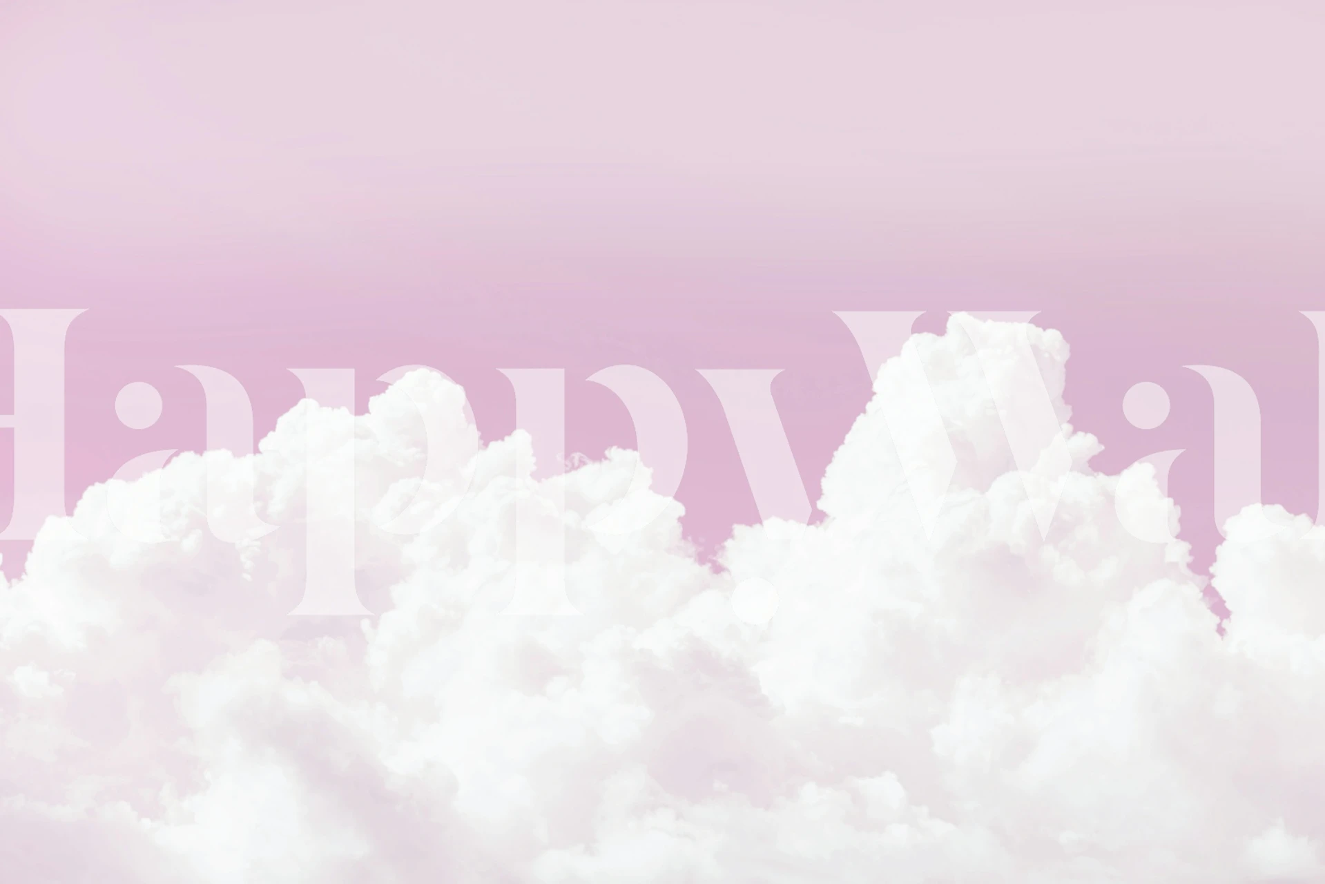 Nuvens brancas fofas em um fotomural vinílico de parede com fundo ombre rosa suave