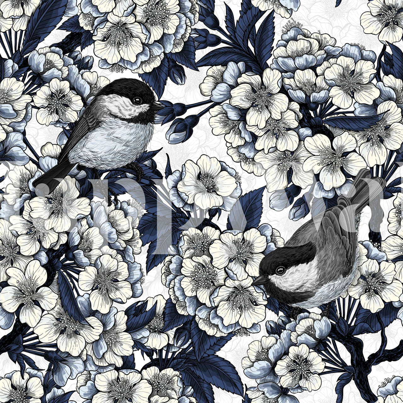 Cherry blossoms and birds wallpaper design