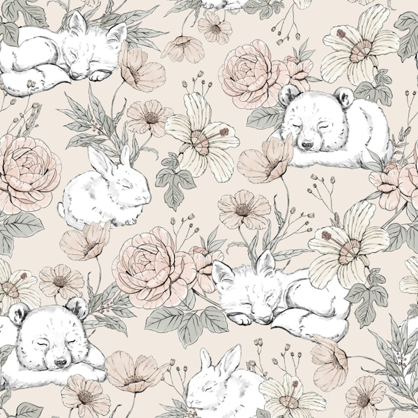 Sleeping Woodland - peach - pattern