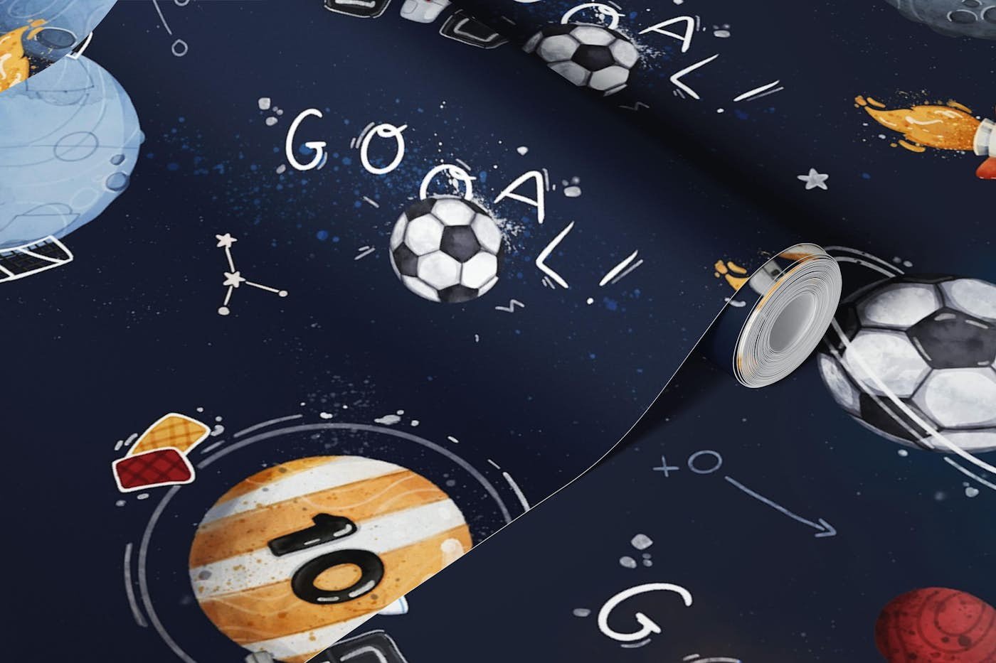 Soccer Space - navy wallpaper roll