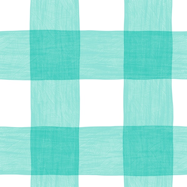 Hand Painted Gingham Mint Turquoise Green