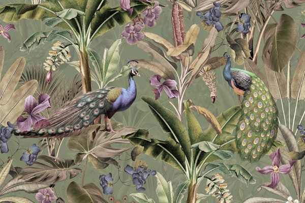 Sepia Tropical Vintage Peacock Rainforest