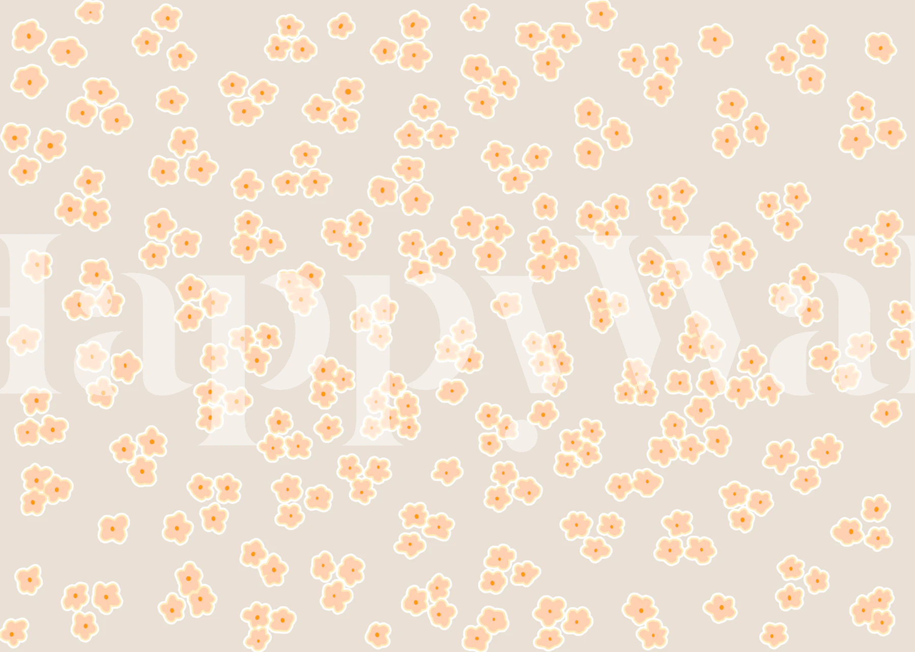 Daisy flower peach retro pattern wallpaper in a room