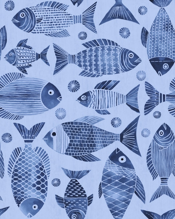 Underwater Fish Parade Navy And Indigo Blue