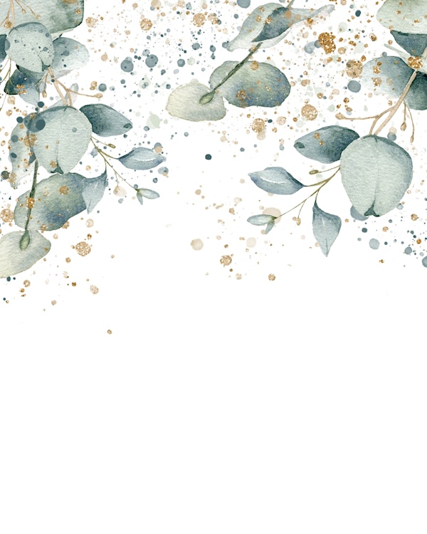 Vertical mural eucalyptus watercolor splashes