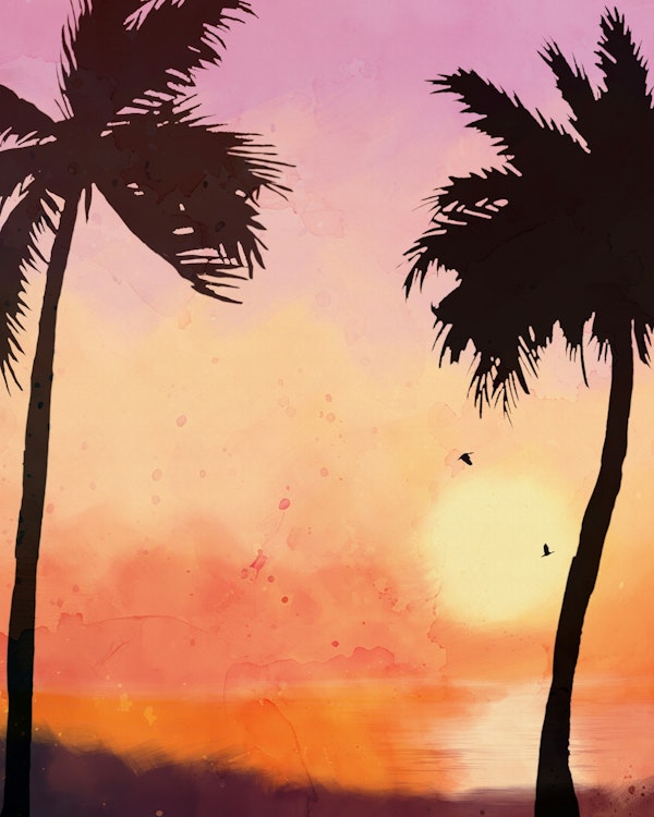 Watercolor romantic sunsnet