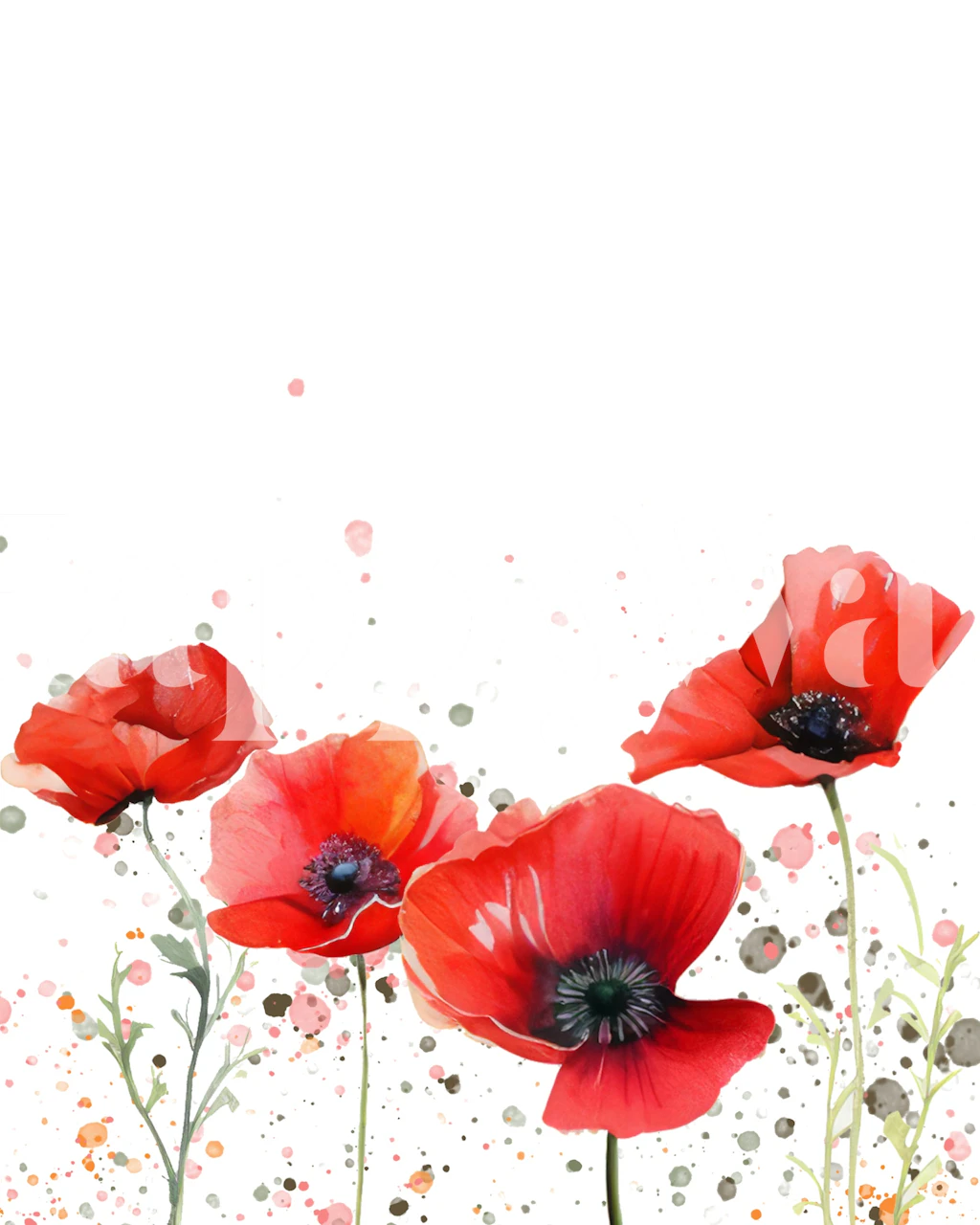 Red poppy flowers with green stems and leaves wallpaper
