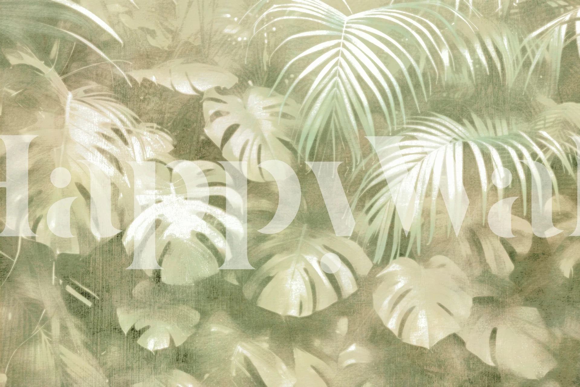 Green tropical leaves on textured background wallpaper