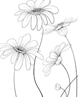 Daisies lineart black and white ταπετσαρία