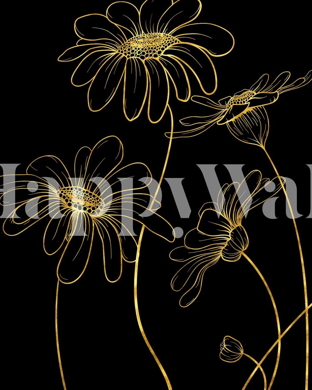 Gold daisies wallpaper in a room