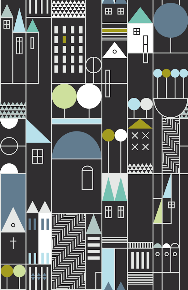 City life blocks moonless night