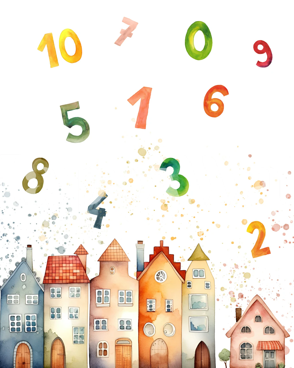 Fargerike hus og nummer tapet