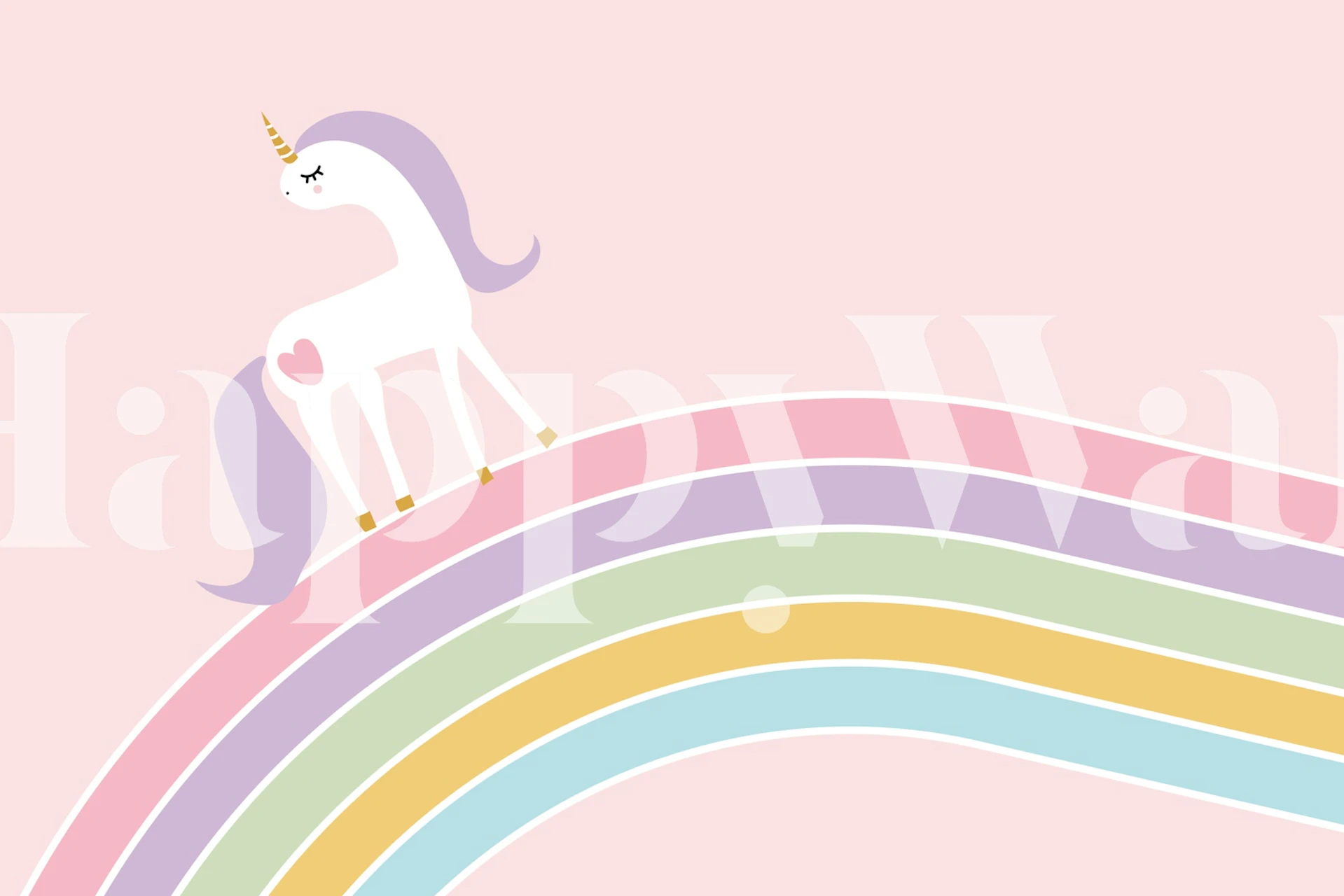 Unicorn Pastel Rainbow Tapete, die in einem Raum präsentiert wird