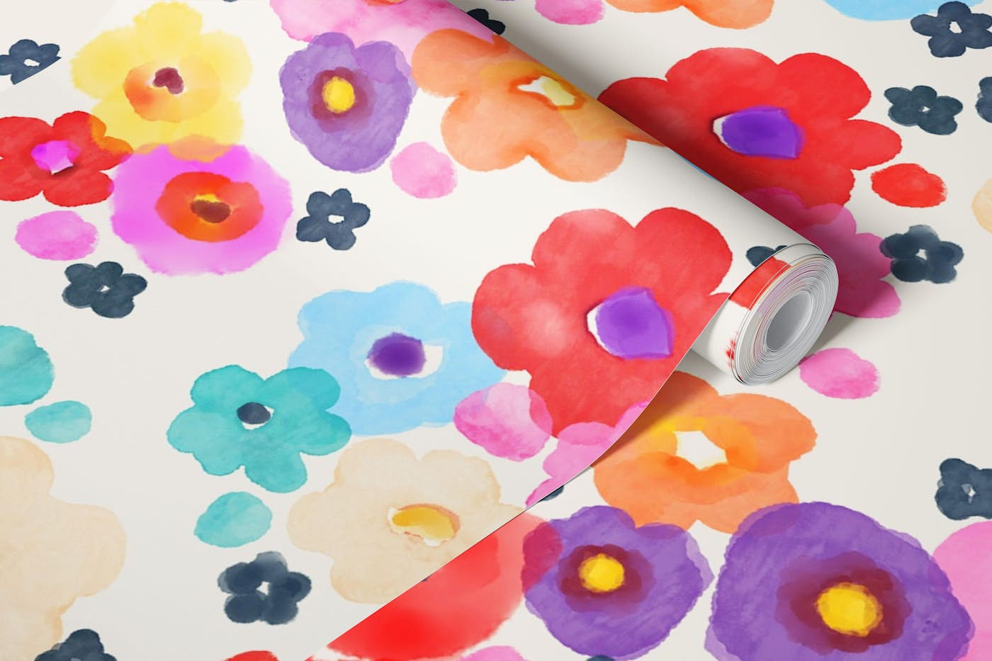 WATERCOLOR DRIP FLOWERS wallpaper roll