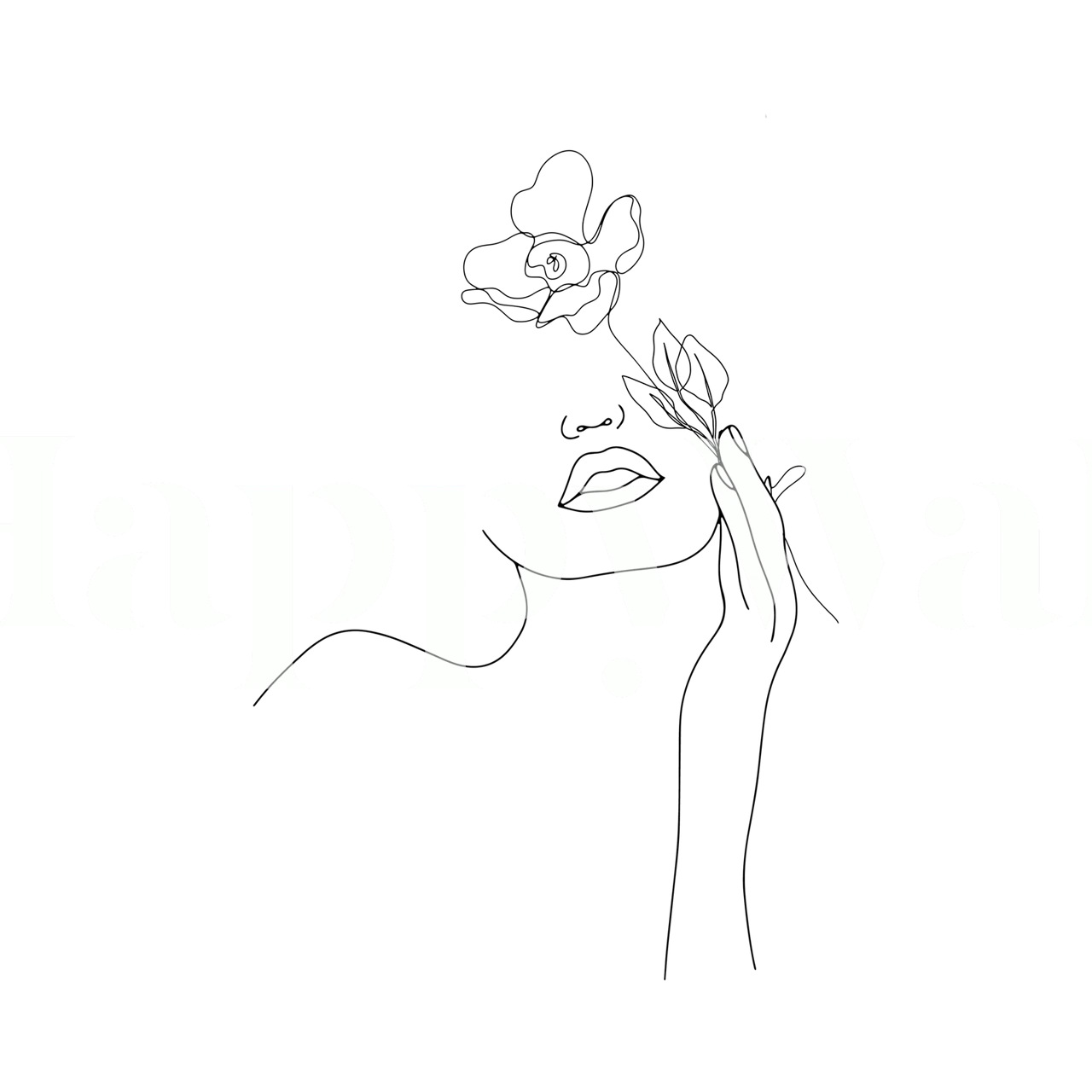 Artistic Line Art of Woman with Rose Wallpaper