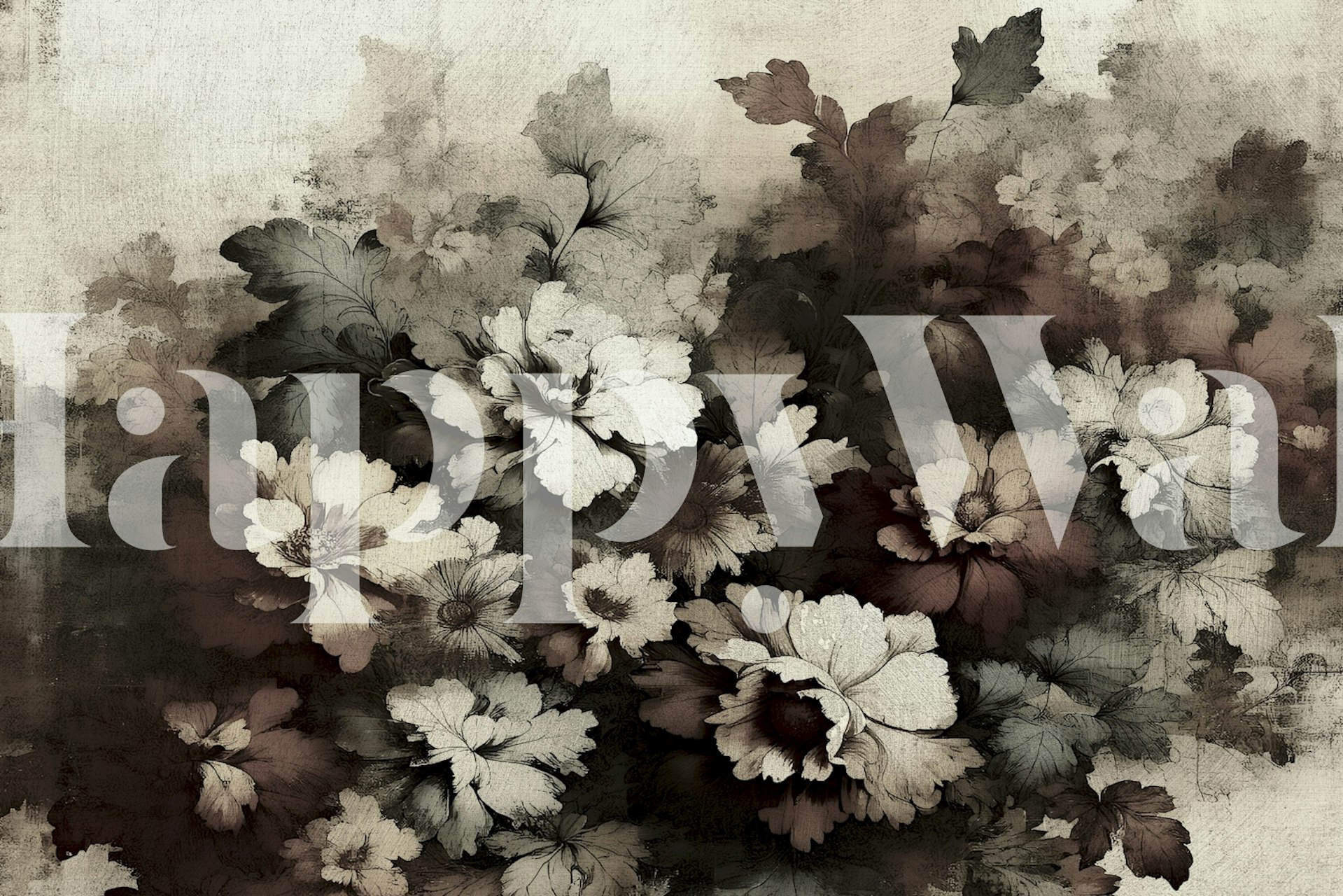 Black and white vintage floral pattern wallpaper