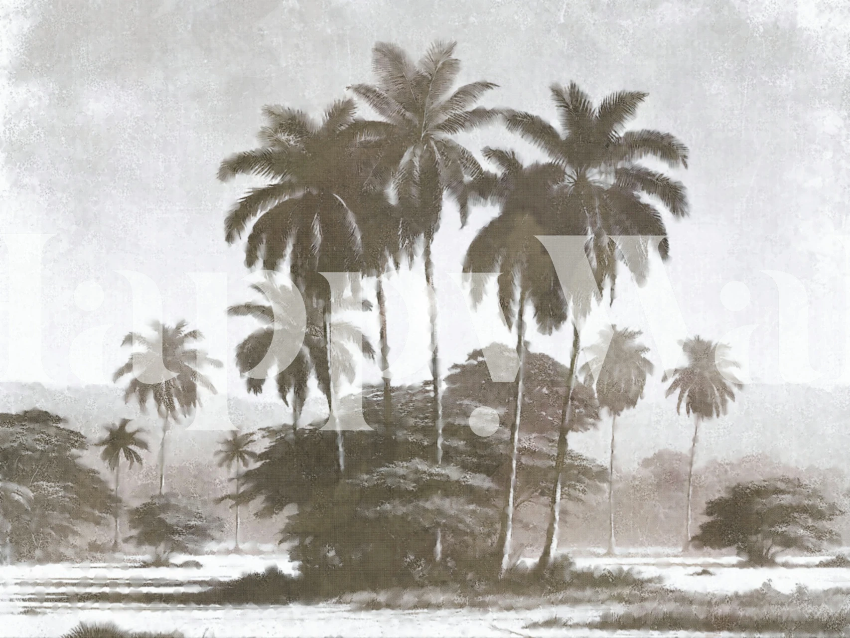 Tropical Landscape Etching palmupuiden kanssa