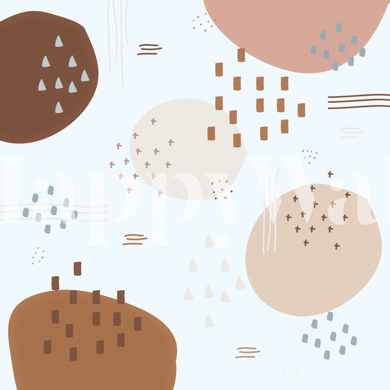 Modern abstract wallpaper with brown, beige, and blue shapes and patterns