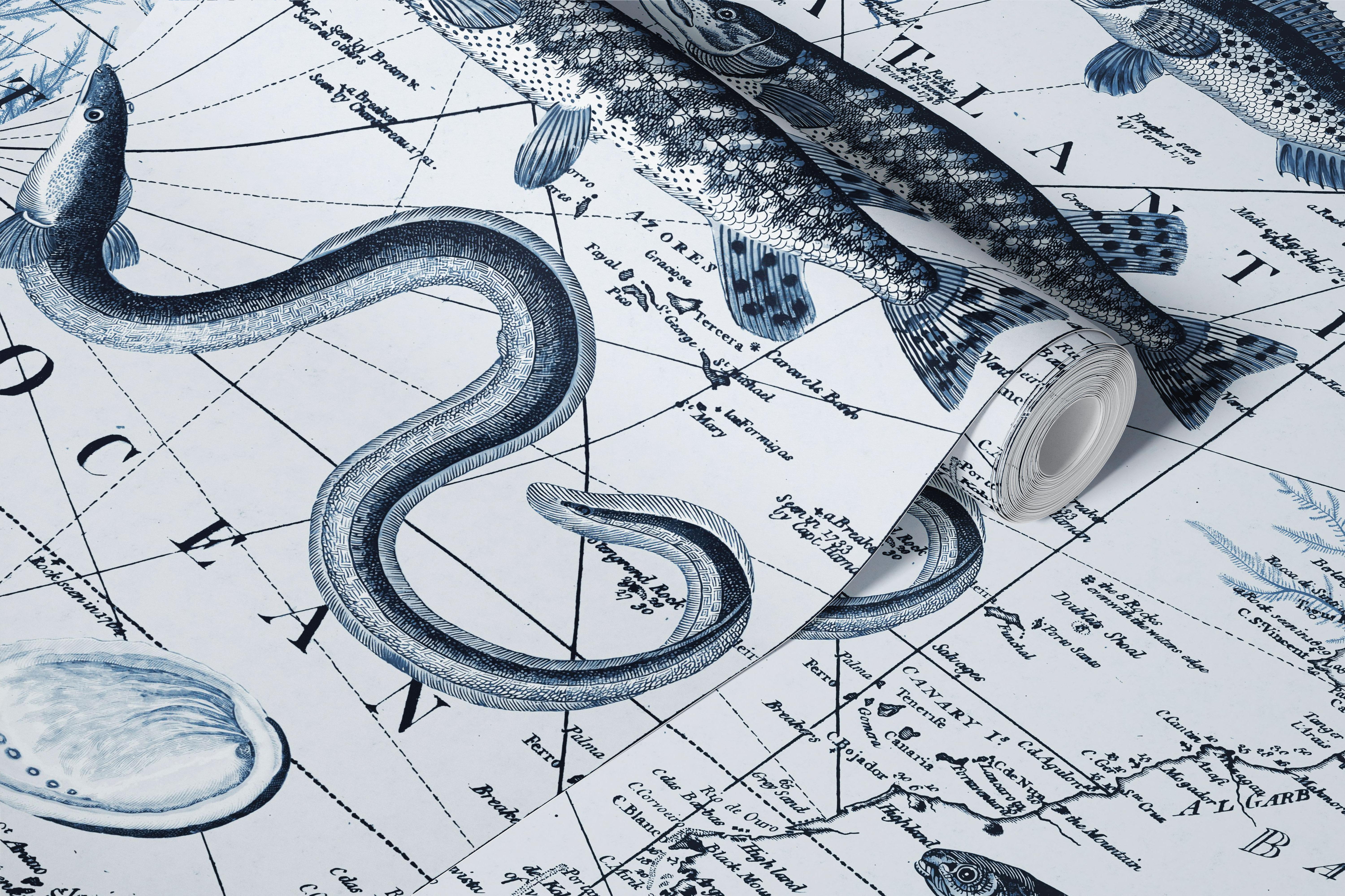 Vintage Map tapet med marina livsformer