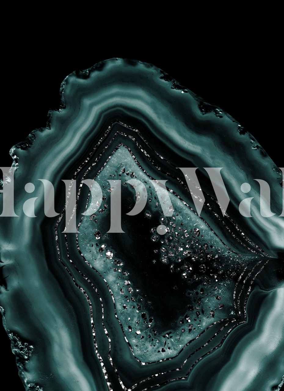 Teal and black agate pattern with glitter highlights wallpaper