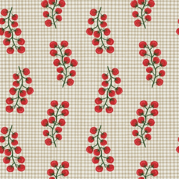 Cherry Tomato Plaid Hand Drawn Beige Kitchen