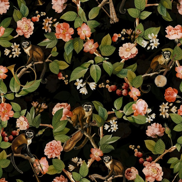Monkey Band In Flower Chinoiserie Jungle