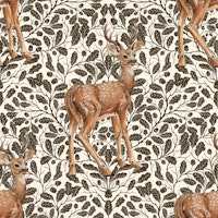 Deer on decorative oak damask pattern papel pintado