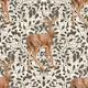 Deer on decorative oak damask pattern