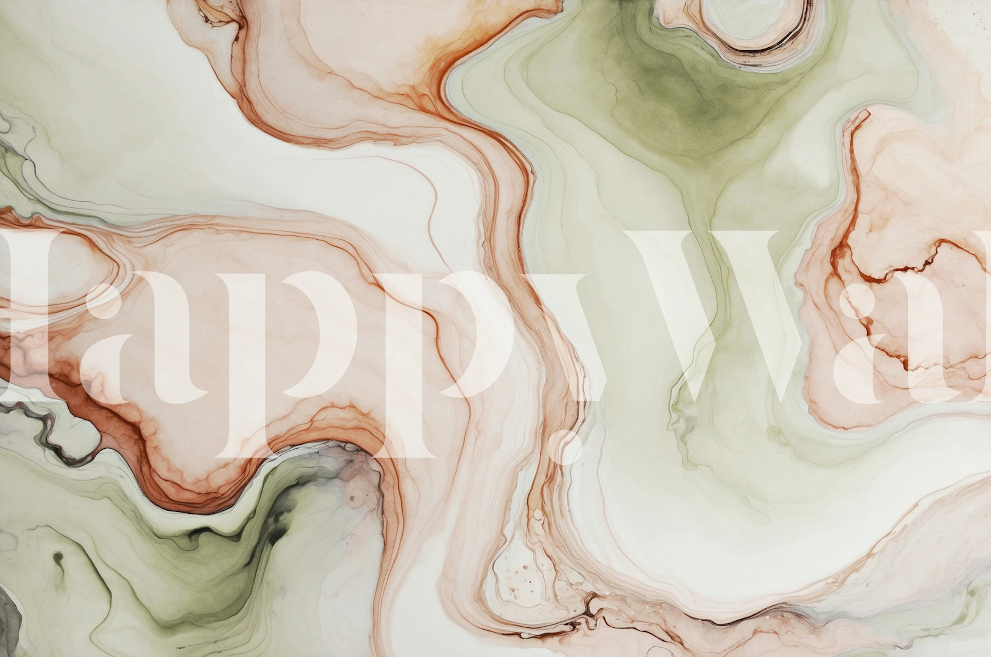 Marbled ink wallpaper featuring sage green and soft pink swirls with earthy tones