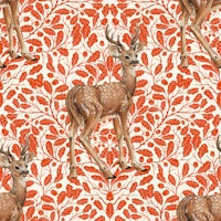 Deer on decorative oak damask pattern 2 papel pintado