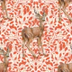 Deer on decorative oak damask pattern 2