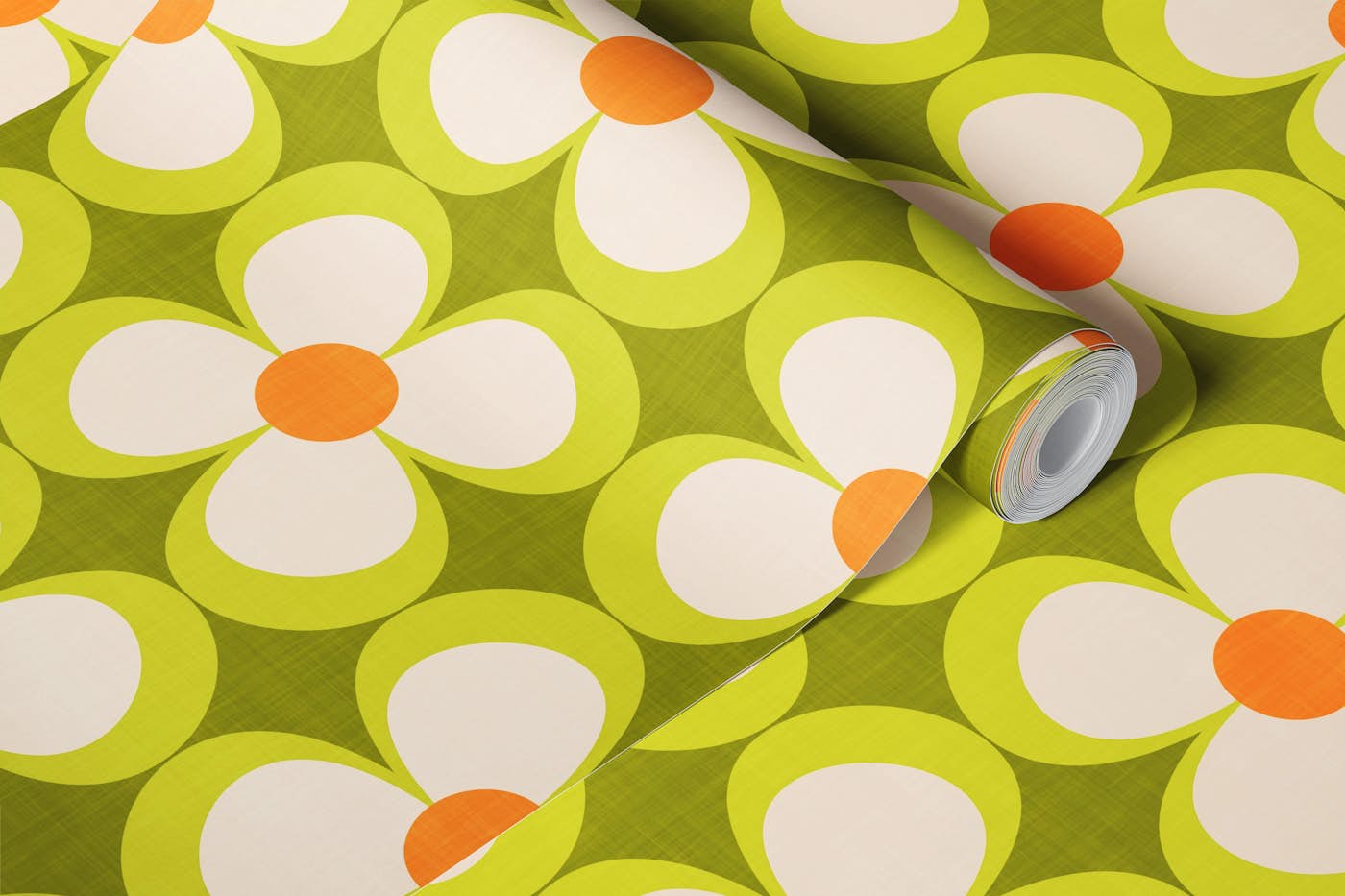 70s Groovy Retro Geo Floral Fresh Green wallpaper roll